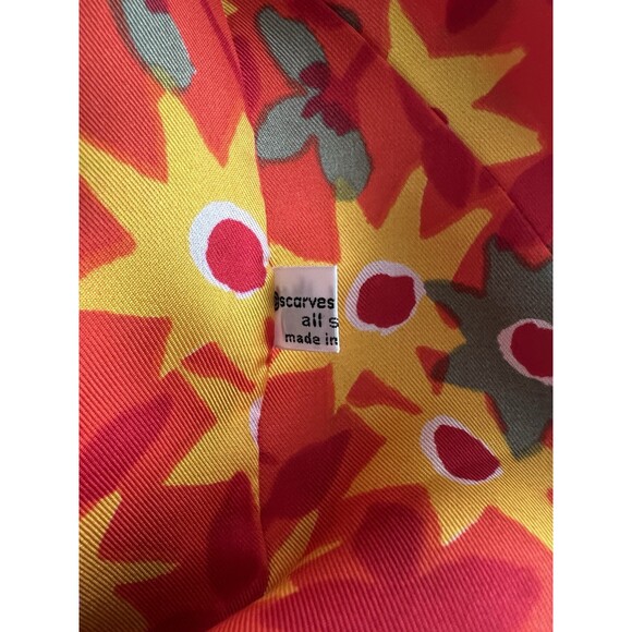Vera Neumann Vintage Silk Infinity Scarf Floral Orange Red Yellow Made in Japan - Picture 5 of 7